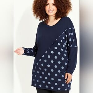 NWT Evans Tunic Top Spot On Navy Blue Polka Dot - Size 26/28